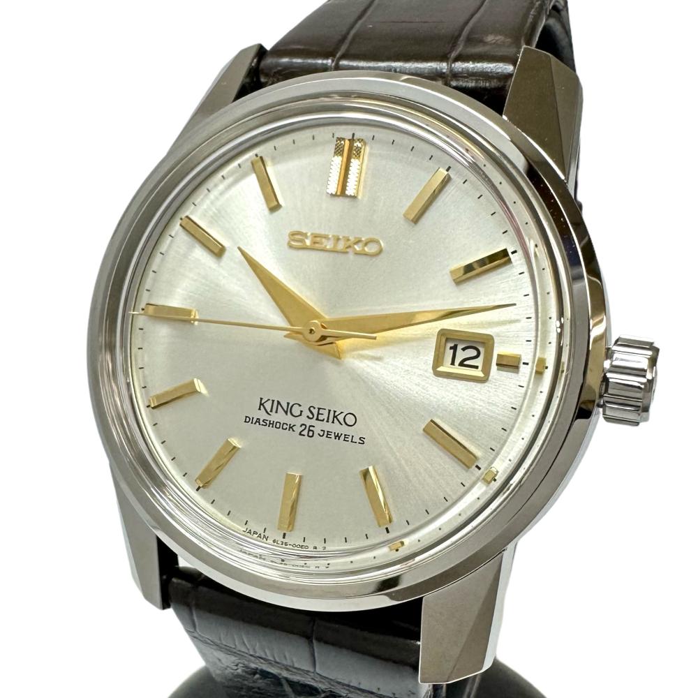 【SEIKO/セイコー】 SDKA003/6L35-00F0 キングセイコー KSK復刻デザイン 世界1700本限定モデル 腕時計 ステンレススチール/GP/レザー 自動巻き/オートマ シルバー文字盤/GPインデックス/焦げ茶レザーベルト メンズ【中古】【真子質店】【GD】【TMaST】