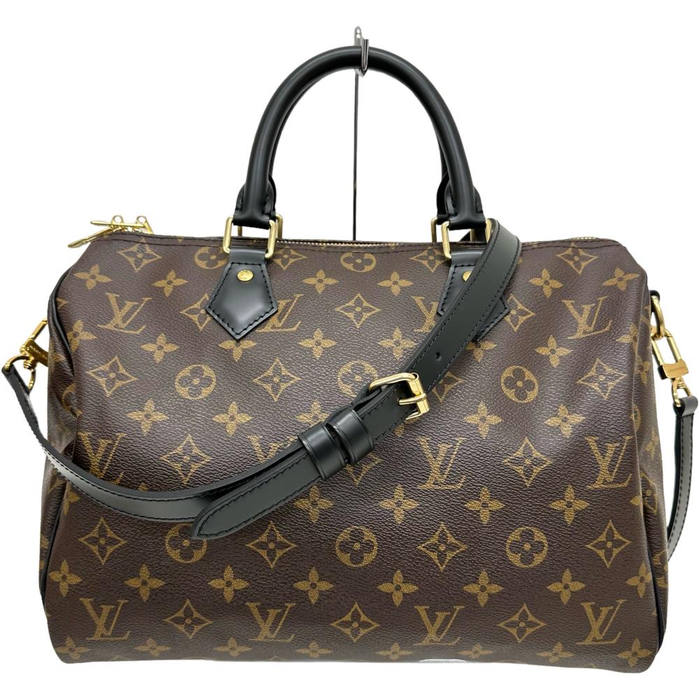 【LOUIS VUITTON/ルイ・ヴィトン】 スピーディ・バンドリエール30 マイLVワールドツアー モノグラムマカサー M43231 2WAY ハンド＆ショルダー ステッカー入 ボストンバッグ PVC/レザー ブラウン/ブラック ユニセックス【中古】【真子質店】【GD】【IDxx】