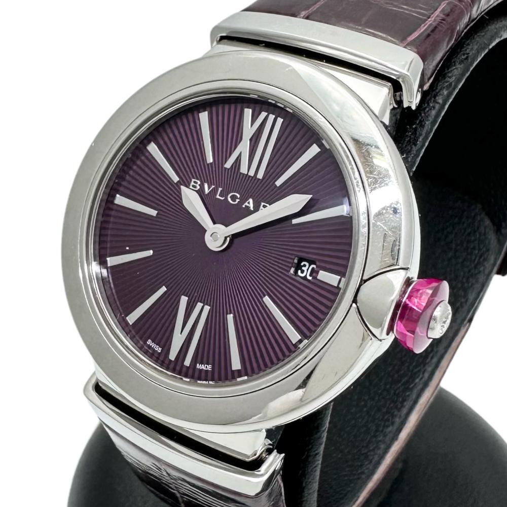 【BVLGARI/ブルガリ】 ルチェア LU28S 腕時計 ステンレススチール/レザー クオーツ パープル文字盤/パープル革 レディース【中古】【真子質店】【GD】【IDMiMo】