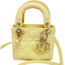 【Christian Dior/クリスチャンディオール】 マイクロ レディディオール 2way ハンドバッグ ショルダーバッグ ラムスキン ライトイエロー/ゴー...