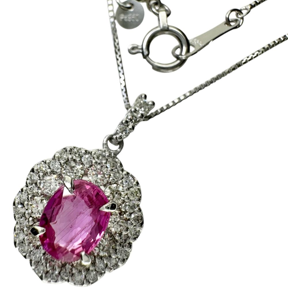 ピンクサファイア 1.056ct ダイヤモンド 0.44ct ネックレス Pt900プラチナ/Pt850プラチナ 3.8g 45cm レ..