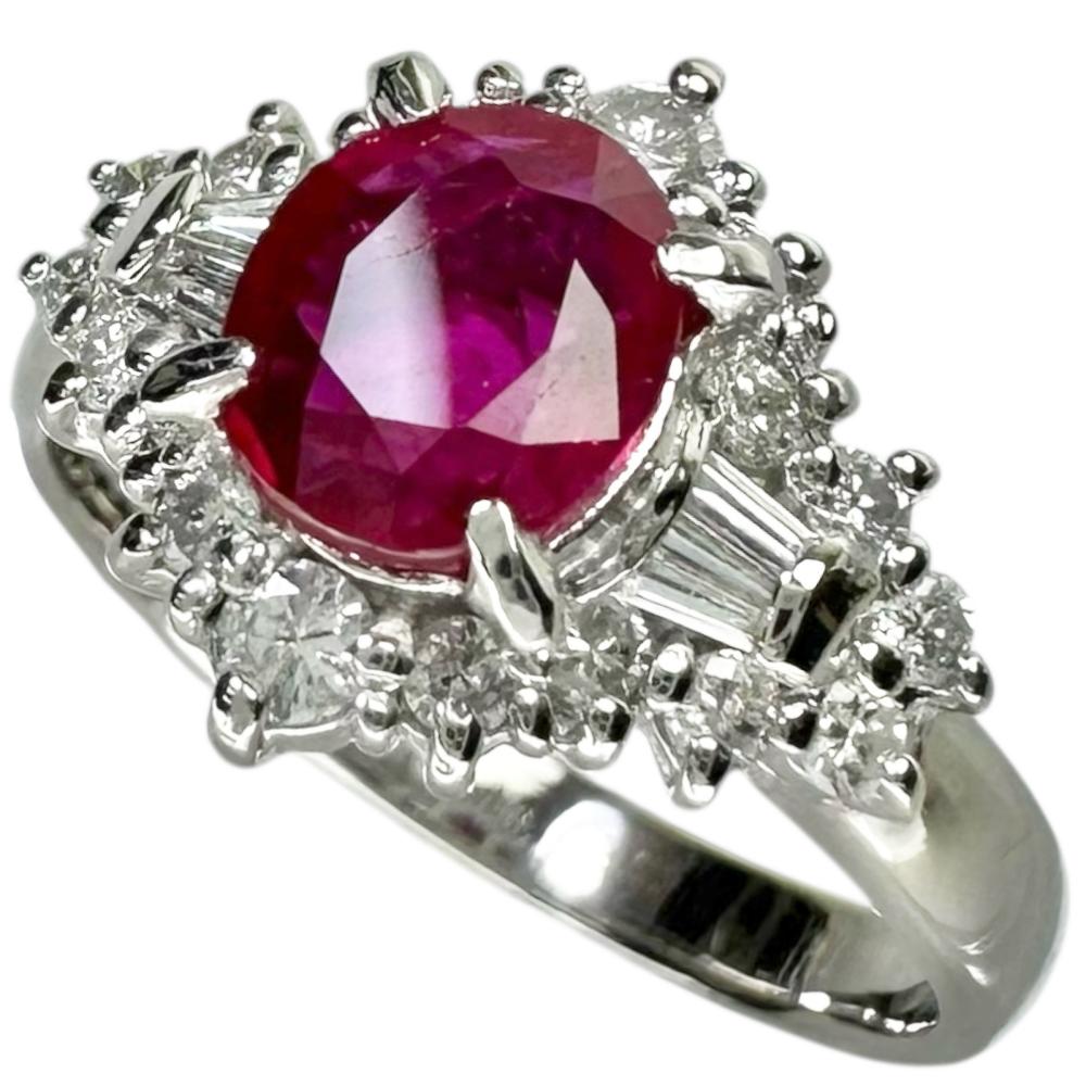 9号 ビルマ産ルビー 0.955ct ダイヤモンド 0.45ct リング・指輪 Pt900プラチナ 4.9g レディース【中古..