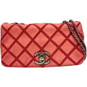 【CHANEL/シャネル】 ココマーク Wチェーンショルダー ショルダーバッグ 17番(2013年頃) ヌバック レッドレザー/クスミシルバー金具 レディース【...