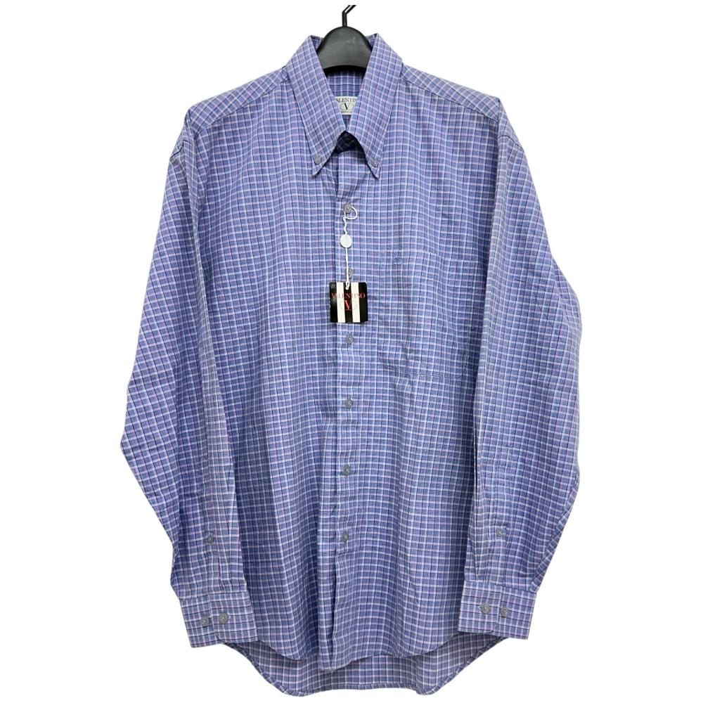 【Valentino/ヴァレンチノ】 ボタンダウンシャツ 長袖シャツ コットン100％ ブルー、パープルチェック..