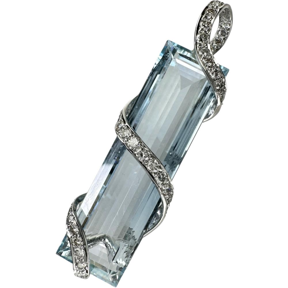 アクアマリン 18.28ct ダイヤモンド 計0.59ct ペンダントトップ K18WGホワイトゴールド 18金 6.5g レディース【中古】【真子質店】【NN】【IYMox】
