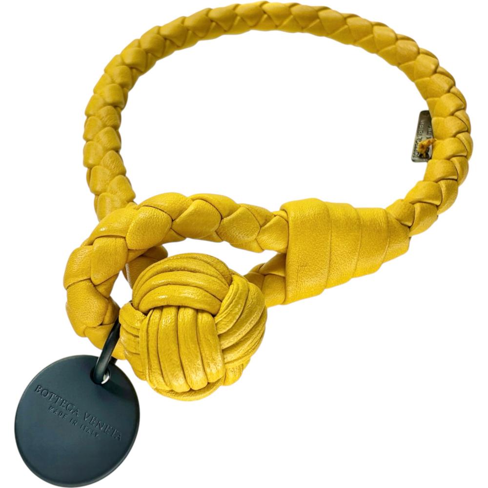 【BOTTEGAVENETA/ボッテガヴェネタ】 イントレチャート ブレスレット レザー 7.8g 16.5cm イエロー レ..