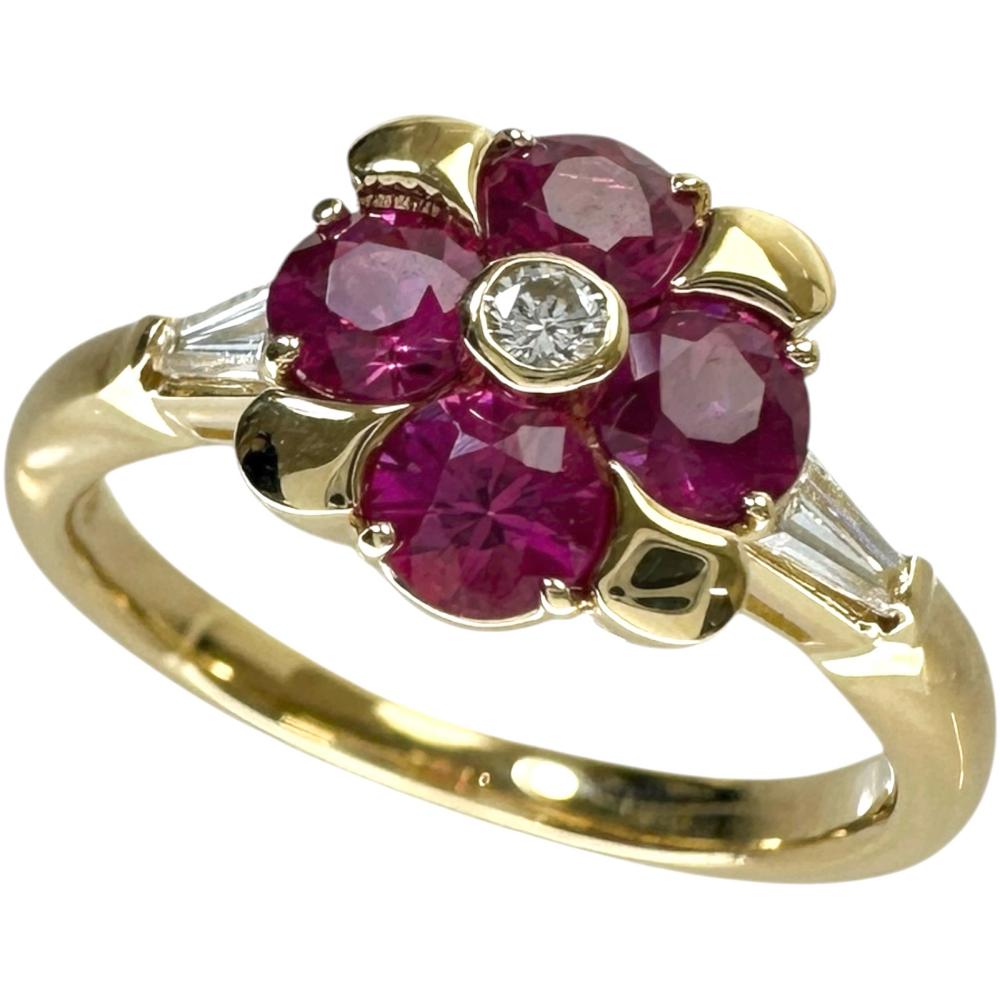 12号 クローバー ルビー 0.96ct ダイヤモンド 0.18ct リング・指輪 K18ゴールド 18金 4.4g レディース..