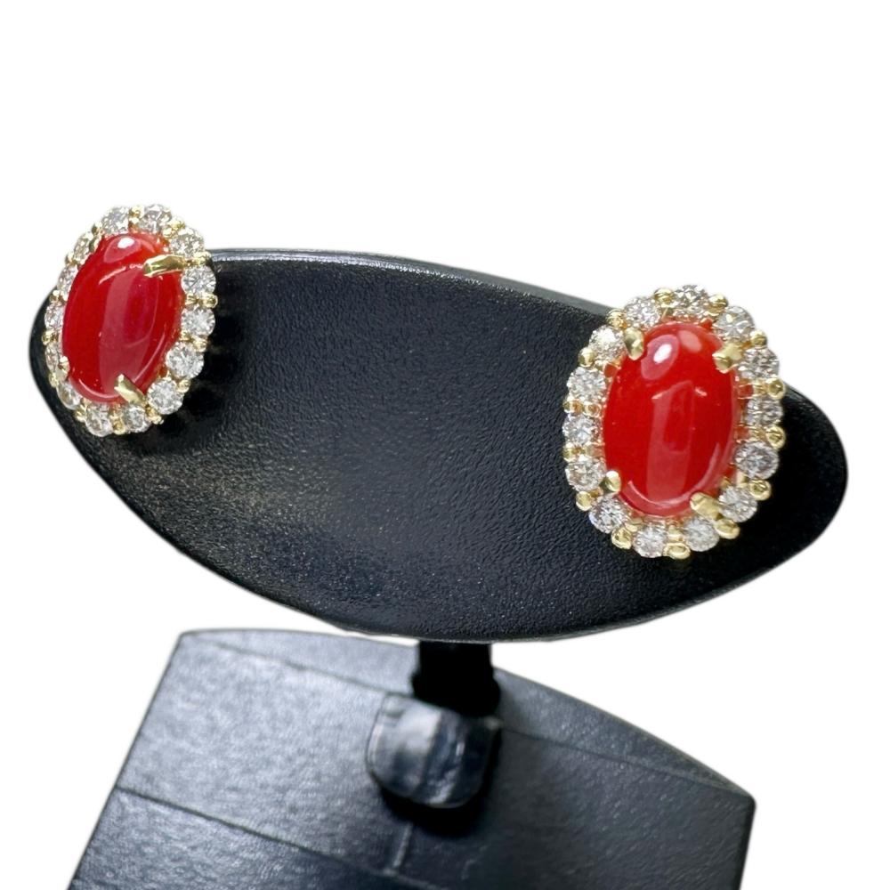 サンゴ 0.35×2ct ダイヤモンド 0.10×2ct ピアス K18ゴールド 18金 1.5g レディース【中古】【真子質店..