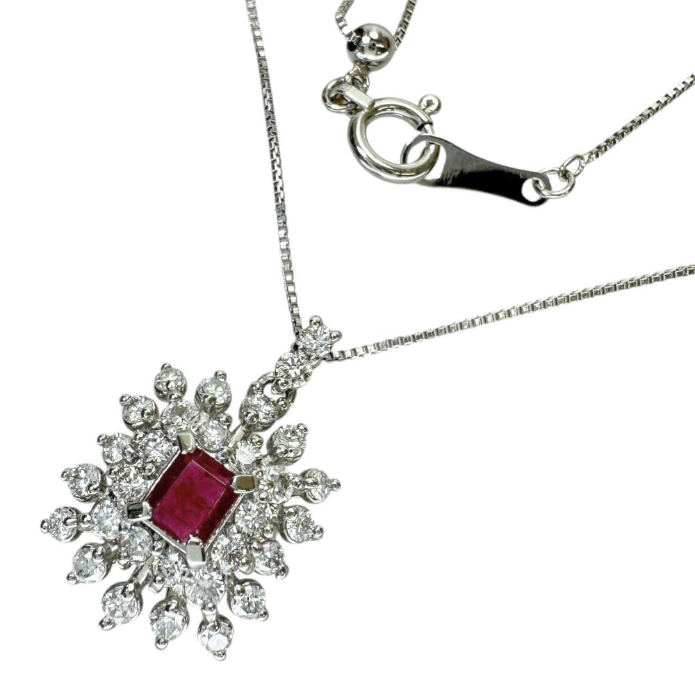 レッドベリル 0.153ct ダイヤモンド 0.50ct ネックレス Pt900プラチナ/Pt850プラチナ 3.2g 45cm レディ..