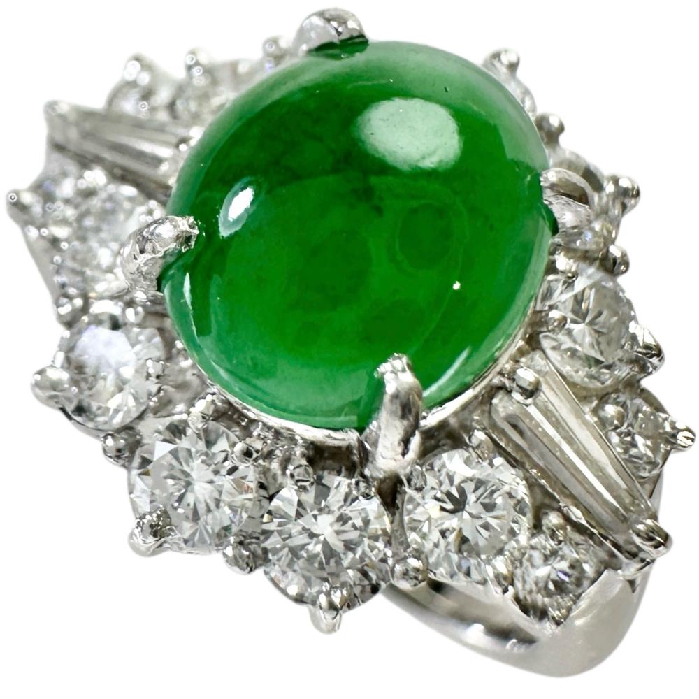 ソーティング付き　天然翡翠　ダイヤモンド　レディースリング　10号　プラチナ 10号 翡翠 リング・指輪 Pt900プラチナ 7.7g レディース 【中古