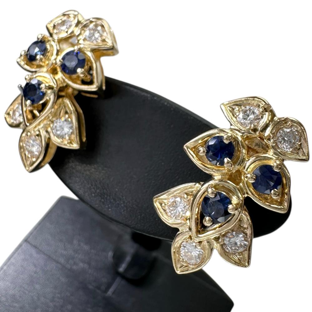 サファイア 0.41ct ダイヤモンド 0.32ct ピアス K18ゴールド 18金 4.3g レディース【中古】【真子質店..