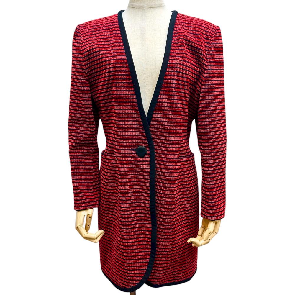 【Christian Dior/クリスチャンディオール】 ノーカラージャケット ウール/コットン レッド レディース..