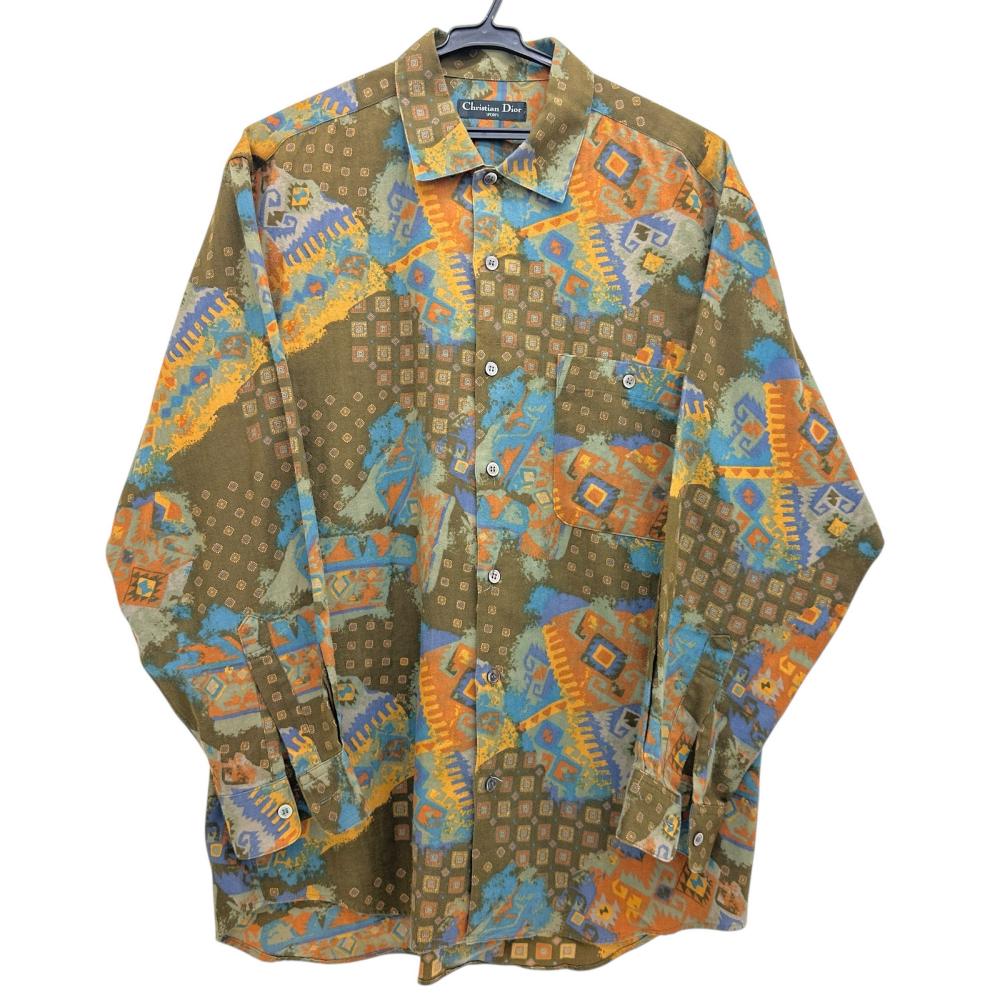【Christian Dior/クリスチャンディオール】 マルチカラー 長袖Tシャツ コットン100％ ブラウン/イエロ..