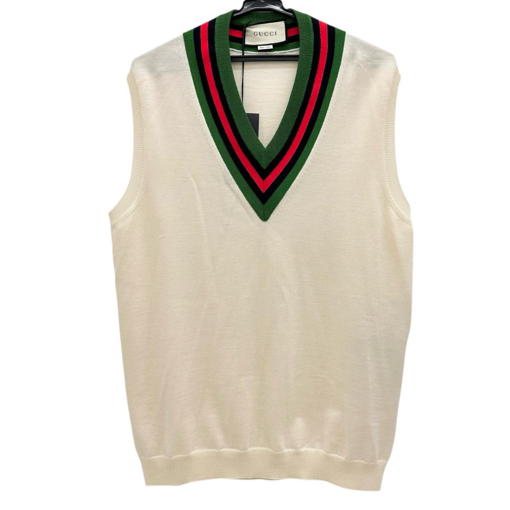 【GUCCI/グッチ】 シェリーライン ベスト ウール100％ ホワイト レディース【中古】【真子質店】【GD】..