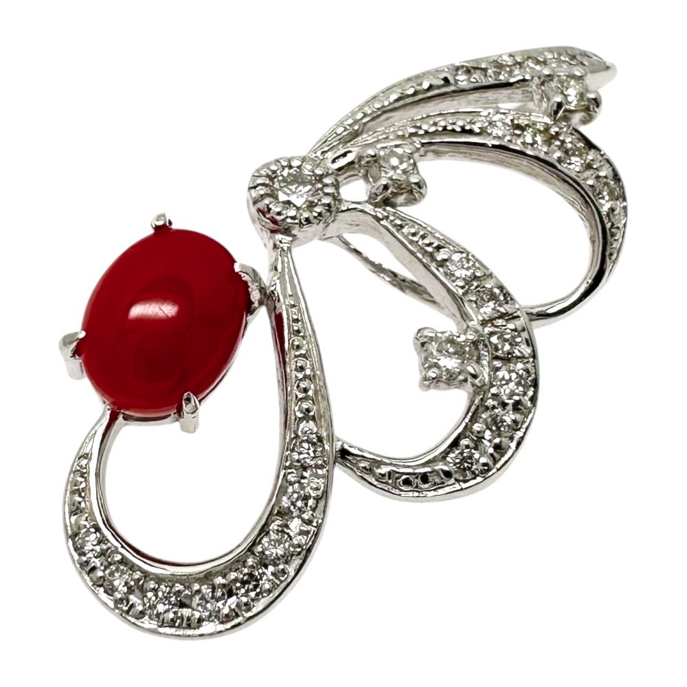 サンゴ 0.66ct ダイヤモンド 計0.26ct ペンダントトップ K18WGホワイトゴールド 18金 3.1g レディース【中古】【真子質店】【NN】【MoKT】