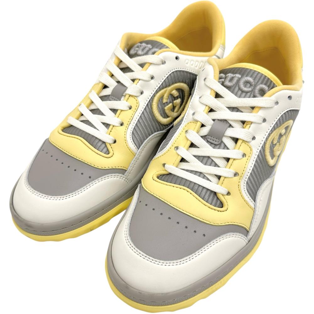 【GUCCI/グッチ】 インターロッキングG MAC80 747914 スニーカー レザー グレー/イエローレザー レディ..