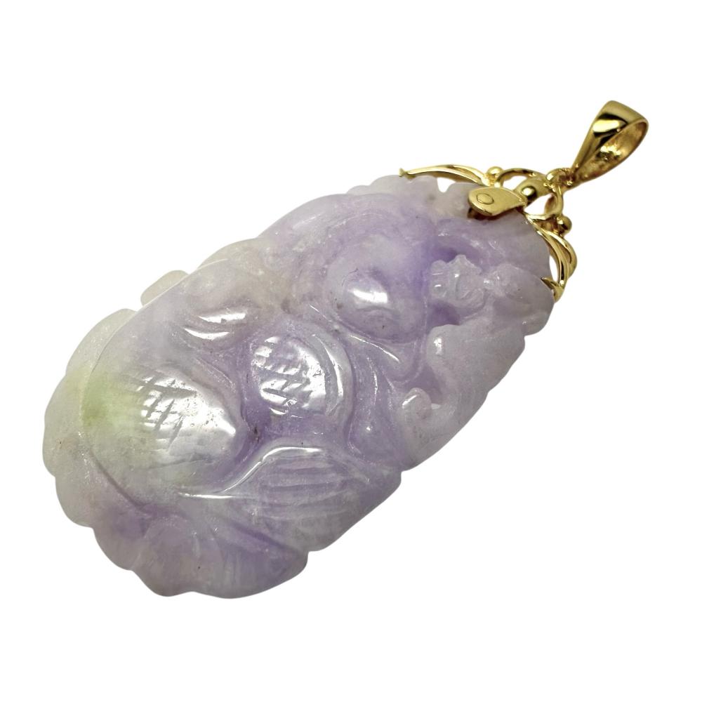 ラベンダー彫りヒスイ ペンダントトップ K14ゴールド 14金 12.4g レディース【中古】【真子質店】【NN】【MaMax】