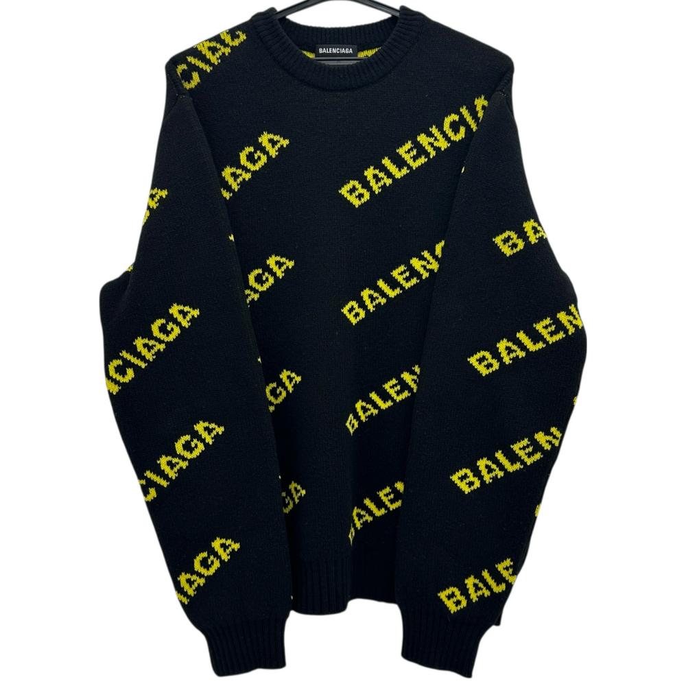 【BALENCIAGA/バレンシアガ】 総柄 セーター ニット ウール/ナイロン/ポリウレタン ブラック/イエロー ..