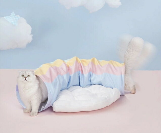 にじトンネル猫ベッド 猫トンネル 取り外し洗える 折り畳み可能 ベッド クッション 猫 おもちゃ 猫遊び キャット Cat Toys
