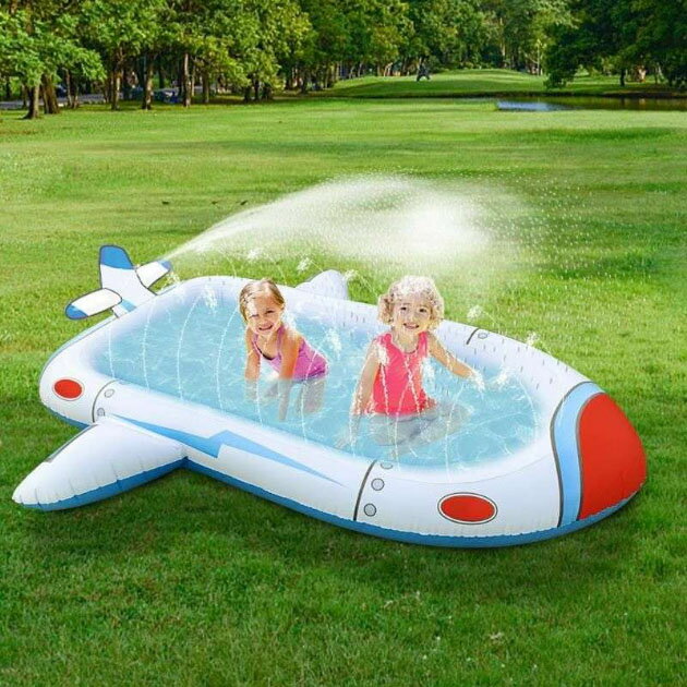 噴水マット 噴水シャワープール ビニールプール ボールプール プール 飛行機型 夏休み 夏 子ども 犬 水遊び おもちゃ シャワー 大型 暑さ対策 3