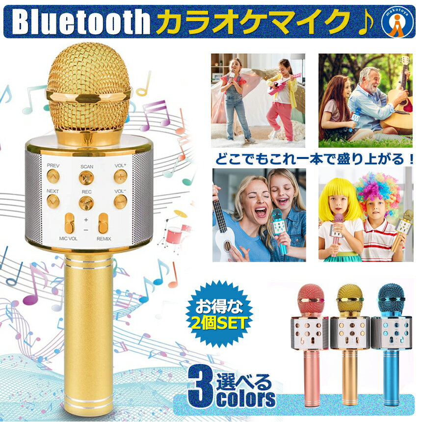 2個セット Bluetooth マイク カラオケ エコー USB スマホ連動 歌 音楽 高音質 再生 Android/iPhone対応 tiktok youtu…