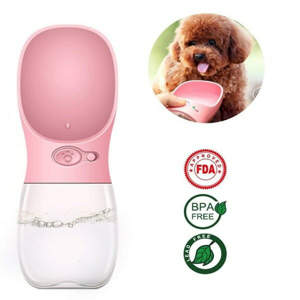 給水器 犬 ボトル 携帯用 ピンク 350ml ペット ウォーターボトル 水槽付き 水漏れ防止 BPAフリー 犬猫 ..