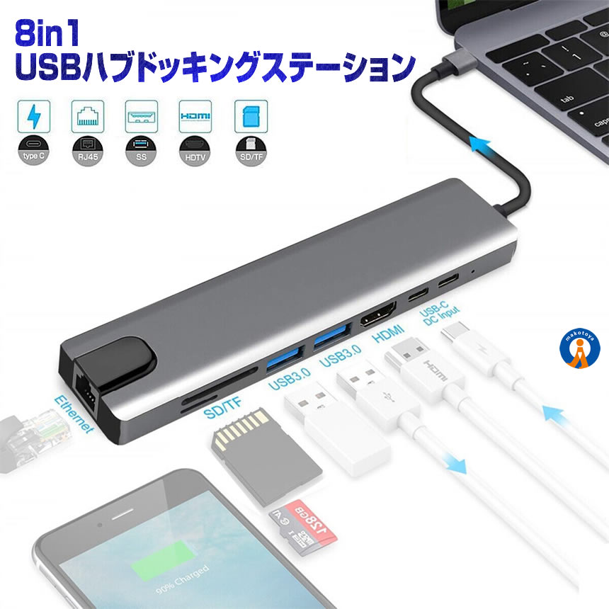 ★5/30限定！ポイント6倍★ ドッキングステーション 8in1 HDMI USB-C LAN SD USB3.0 ディスプレイポート HDMIポート microSD USBハブ イーサネットポート A1140C