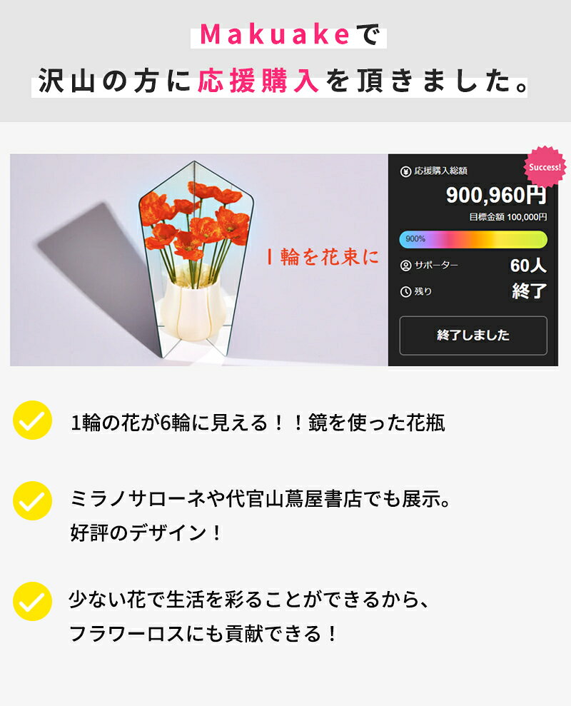 【Makuake公式】 花瓶 花 生け花 造花 鏡 フラワーロス フラワー フラワーベース 家庭 室内 Non Flower-loss Vase 一輪を花束にする、万華鏡のような花瓶 おしゃれ オシャレ インテリア 植物 プレゼント ラッピング無料 Makuake公式 マクアケ [2]
