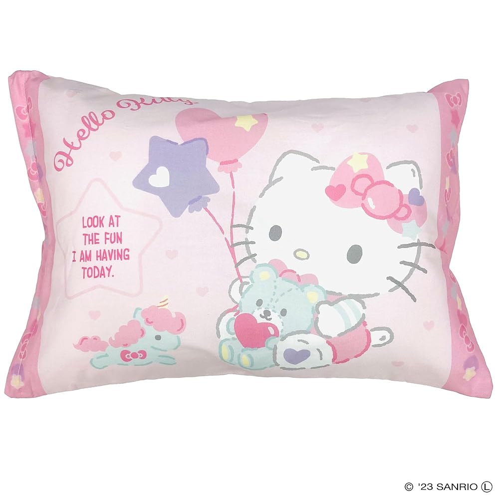 MORIPiLO 子供 枕カバー 低め ハローキティ サンリオキャラクターズ バルーン ピンク 約28x39cm用 肌にやさしい綿100生地 洗える グッズ キャラクター モリシタ