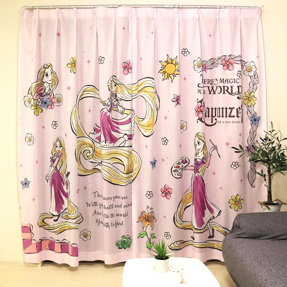 MORIPiLO ディズニー レースカーテン ラプンツェル (絵羽柄 つながる一枚絵アートカーテン) パープル ..