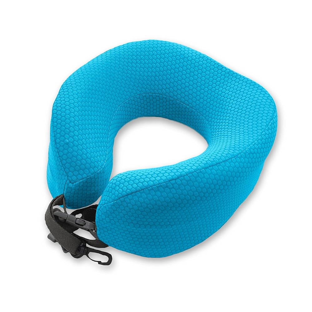 MORIPiLO ネックピロー 首枕 (持ち運び楽々低反発ネックピロー) ブルー 23x24x12cm 飛行機 車 旅行 快適 グッズ まくらのモリシタ 402777