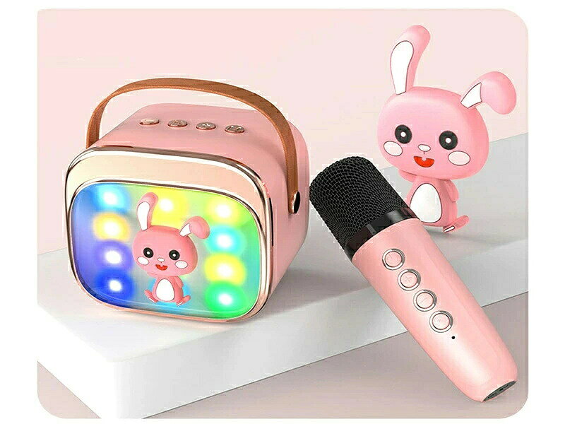 ShiningShopのカラオケセット ミニ カラオケ Bluetooth スピーカー 家庭用 ワイヤレス マイク karaoke 無線マイク 多彩LEDライト付き スピーカー 自宅 歌 練習 一人カラオケ デュエット 伴奏機能付き 家庭カラオケ Android/iPhoneに対応｜アングル2