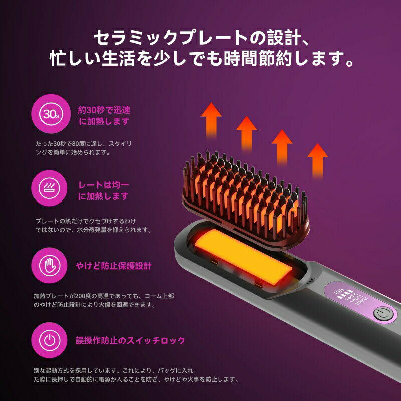 ヒートブラシ コードレス マイナスイオン ストレート カール アイロン 5000mAh大容...