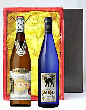 ドイツ甘口白ワイン2本入りギフトVセット　白S　送料無料S リストつきS 【750ml×2本】リーフレット(商品説明)付き【〜♪送料無料♪〜北海道・九州・離島・代引き手数料・クール便は別途費用が掛かります〜♪】【マドンナ＆黒猫】のサムネイル