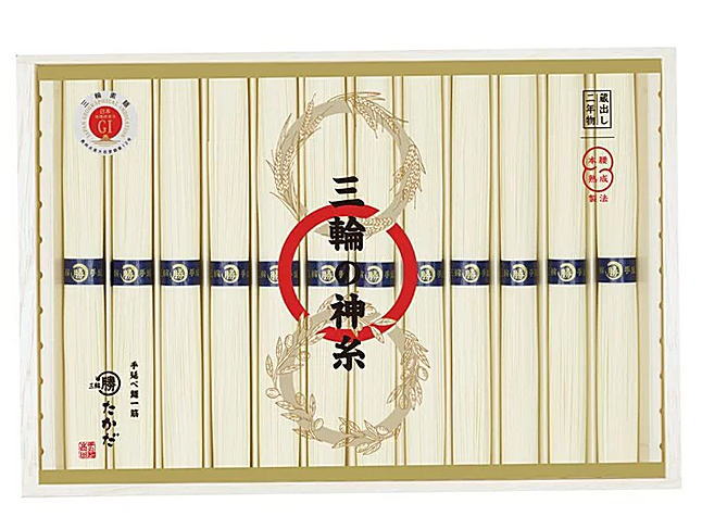 マル勝高田商店 三輪の神糸 蔵出し二年物 A-20S 50gX12 (木箱) 【お中元・お歳暮限定】 【ギフト製品・Gift 乾麺】★在庫限りです。!【※賞味期限は2025年11月までです。】