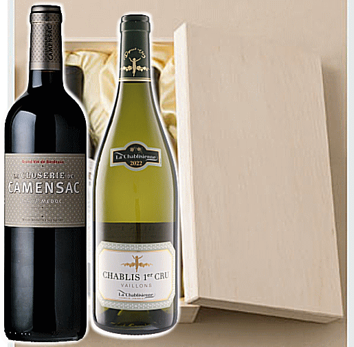 フランス高級紅白ワイン2本木箱入りギフトUセット 飲み比べS リスト(商品説明書)つきSミックスS 