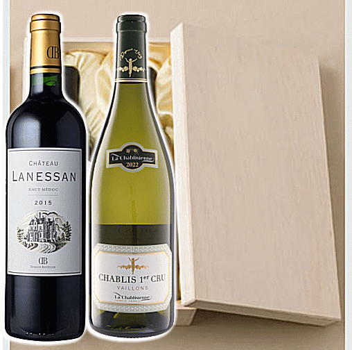 フランス高級紅白ワイン2本木箱入りギフトUセット 飲み比べS リスト(商品説明書)つきSミックスS 