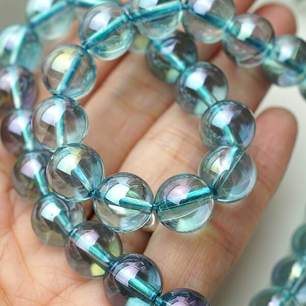 【10粒/バラ売り】アクアオーラ 10mm オーラクリスタル オーラクォーツ 蒸着水晶 穴あきビーズ バラ売り 粒売り 天然石 パワーストーン 手作り アクセサリー ハンドメイド パーツ ブレスレット ペンダント ネックレス ピアス イヤリング製作