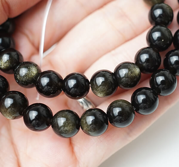 【3粒/バラ売り】ゴールデンオブシディアン 8mm 黒曜石 穴あきビーズ バラ売り 粒売り 天然石 パワーストーン アクセサリー ハンドメイド パーツ ブレスレット ペンダント ネックレス ピアス イヤリング製作