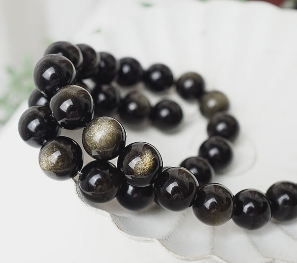 【1連/連売り】ゴールデンオブシディアン 10mm 黒曜石 穴あきビーズ バラ売り 粒売り 天然石 パワーストーン アクセサリー ハンドメイド パーツ ブレスレット ペンダント ネックレス ピアス イヤリング製作