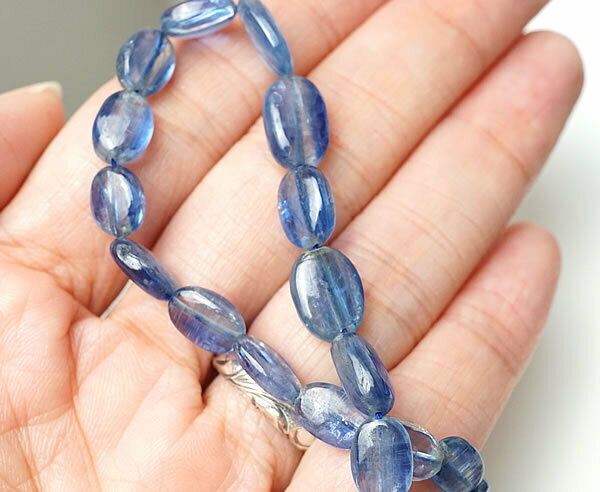 【1粒/粒売り】宝石質カイヤナイト オーバル 楕円 穴あきビーズ バラ売り 粒売り 天然石 パワーストーン アクセサリー ハンドメイド パーツ ブレスレット ペンダント ネックレス ピアス イヤリング製作