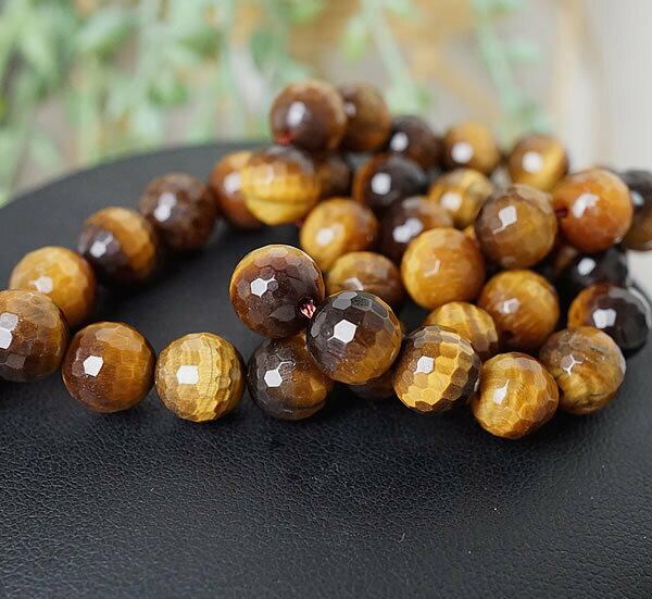 【3粒/バラ売り】タイガーアイ 128面カット 10mm 虎目石 猫目石 穴あきビーズ バラ売り 粒売り 天然石 パワーストーン 手作り アクセサリー ハンドメイド ブレスレット ペンダント ピアス イヤリング製作 金運 財運 仕事運