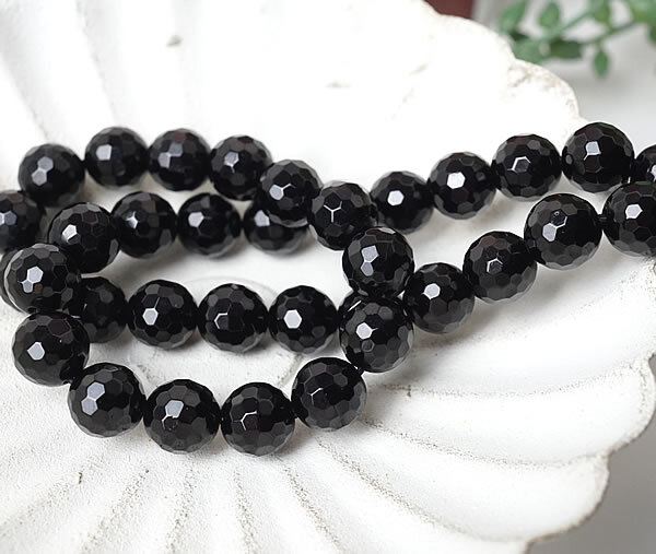 【10粒/バラ売り】ブラックトルマリン 128面カット 電気石 8mm 穴あきビーズ ばら売り 粒売り 天然石 パワーストーン アクセサリー ハンドメイド パーツ ブレスレット ペンダント ネックレス ピアス イヤリング製作