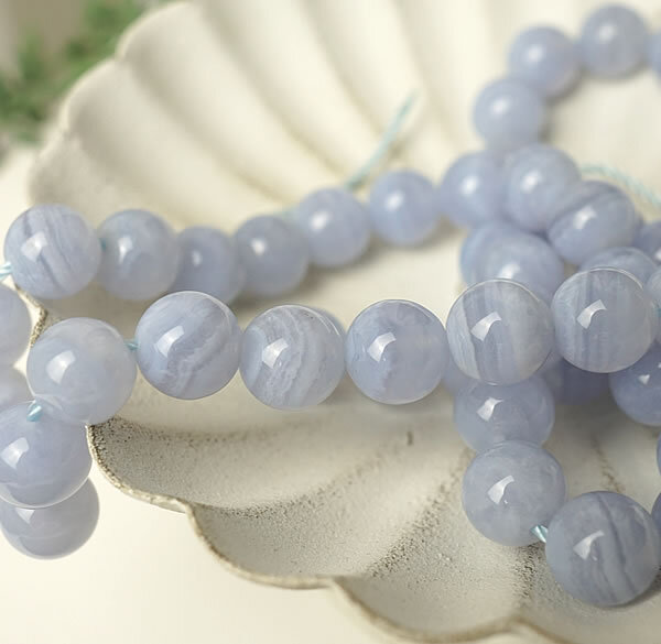 【20粒/バラ売り】ブルーレースアゲート 8mm 穴あきビーズ ばら売り 粒売り 天然石 パワーストーン アクセサリー ハンドメイド パーツ ブレスレット ペンダント ネックレス ピアス イヤリング製作