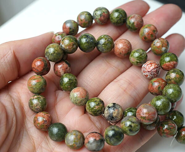 【20粒/バラ売り】ユナカイト 8mm 穴あきビーズ ばら売り 粒売り 天然石 パワーストーン アクセサリー ハンドメイド パーツ ブレスレット ペンダント ネックレス ピアス イヤリング製作