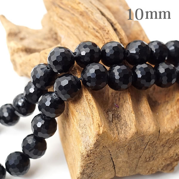 【1粒/バラ売り】チベット産モリオン 黒水晶 128面カット 10mm 穴あきビーズ ばら売り 粒売り 天然石 ..