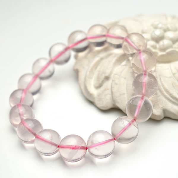 乐天商城 - 【一点物】ローズクォーツ ブレスレット 12mm マダガスカル産 透明 天然石 パワーストーン スターローズクォーツ 紅水晶 大玉ブレスレット