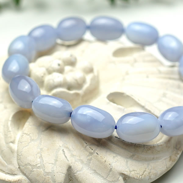 【一点物】ブルーレースアゲートAAAAA カルセドニー ブラジル産 ブレスレット タンブル型 天然石 パワーストーン 縞瑪瑙 ブルーカルセドニ