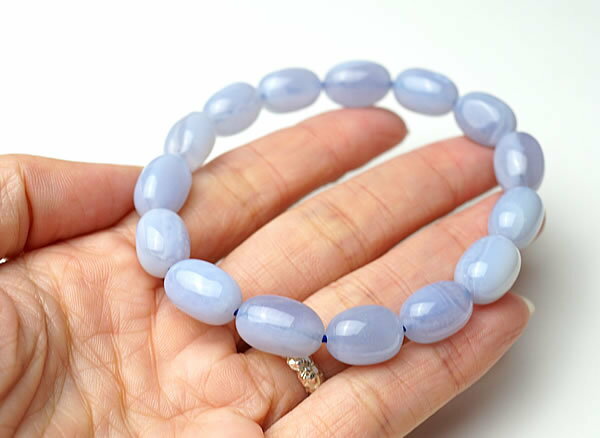 【一点物】ブルーレースアゲートAAAAA カルセドニー ブラジル産 ブレスレット タンブル型 天然石 パワーストーン 縞瑪瑙 ブルーカルセドニ