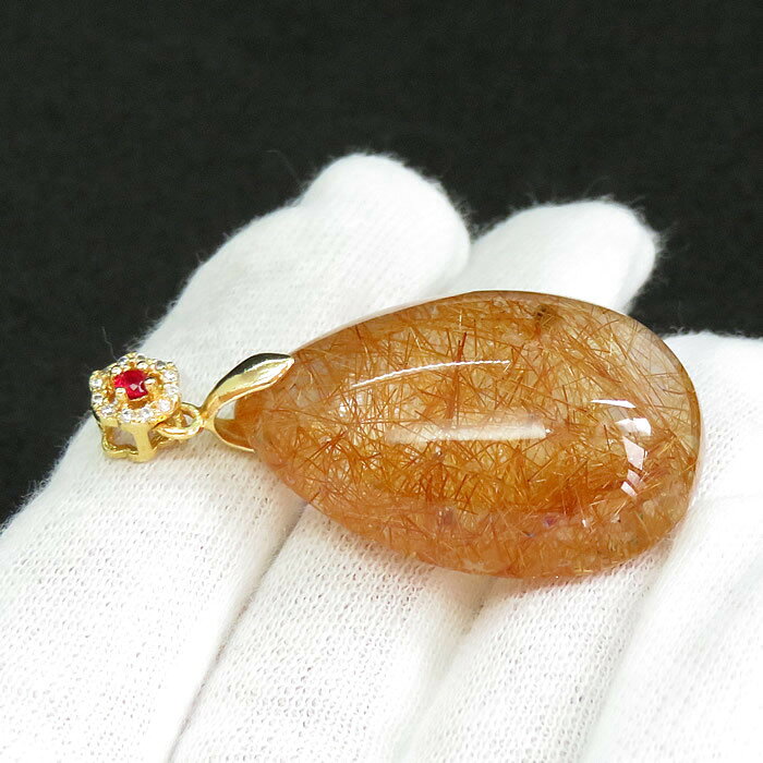 【一点物/最上級】ルチルクォーツ ネックレス ペンダント 大ぶり ゴールドルチル 金針水晶 18KGP 天然石 パワーストーン 金運 開運 お守り レディース つけっぱなし プレゼント ギフトラッピング無料